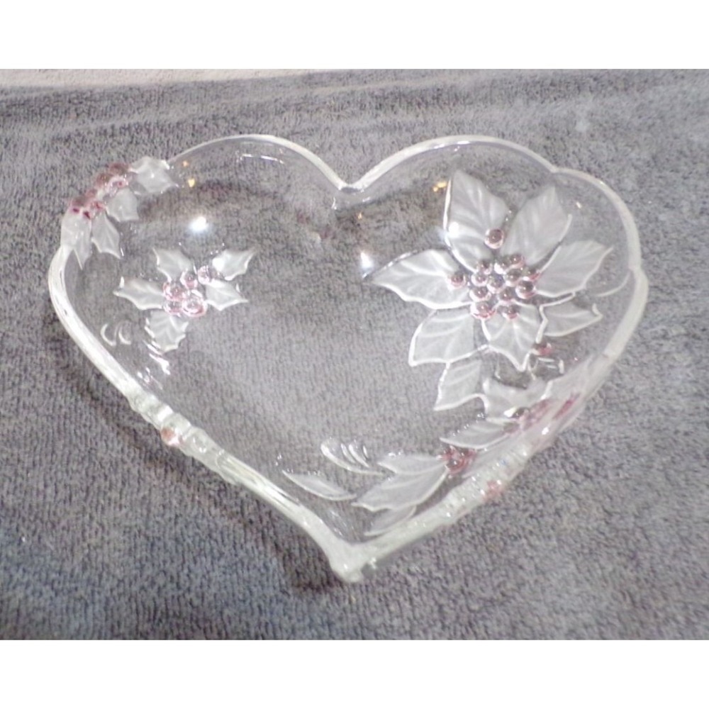 Mikasa Crystal Heart-Shaped Pink Rose Candy or Serving Dish